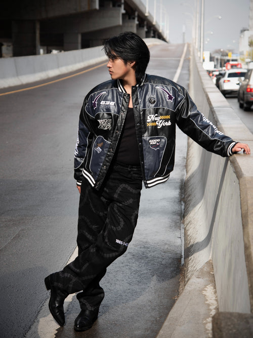 "ADVENTURES” Leather Jacket Black
